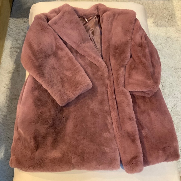 Free People Faux Fur Jacket Dusty Rose/Pink Color Sz M/L - Picture 4 of 13